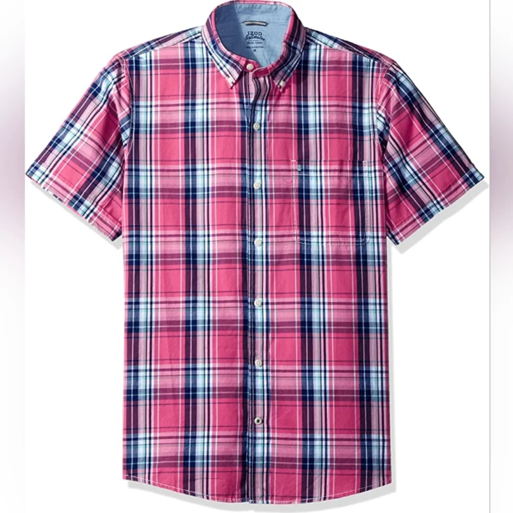 IZOD Plaid Check Button down Short Sleeve Dress Shirt NWT - Picture 8 of 8